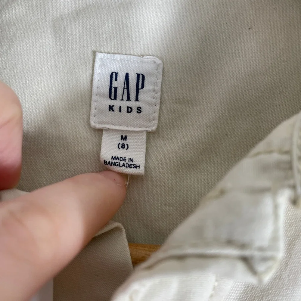 Gap Kids Button‎ Up Shirt Youth Medium 8 Cream Utility Workwear Overshirt
